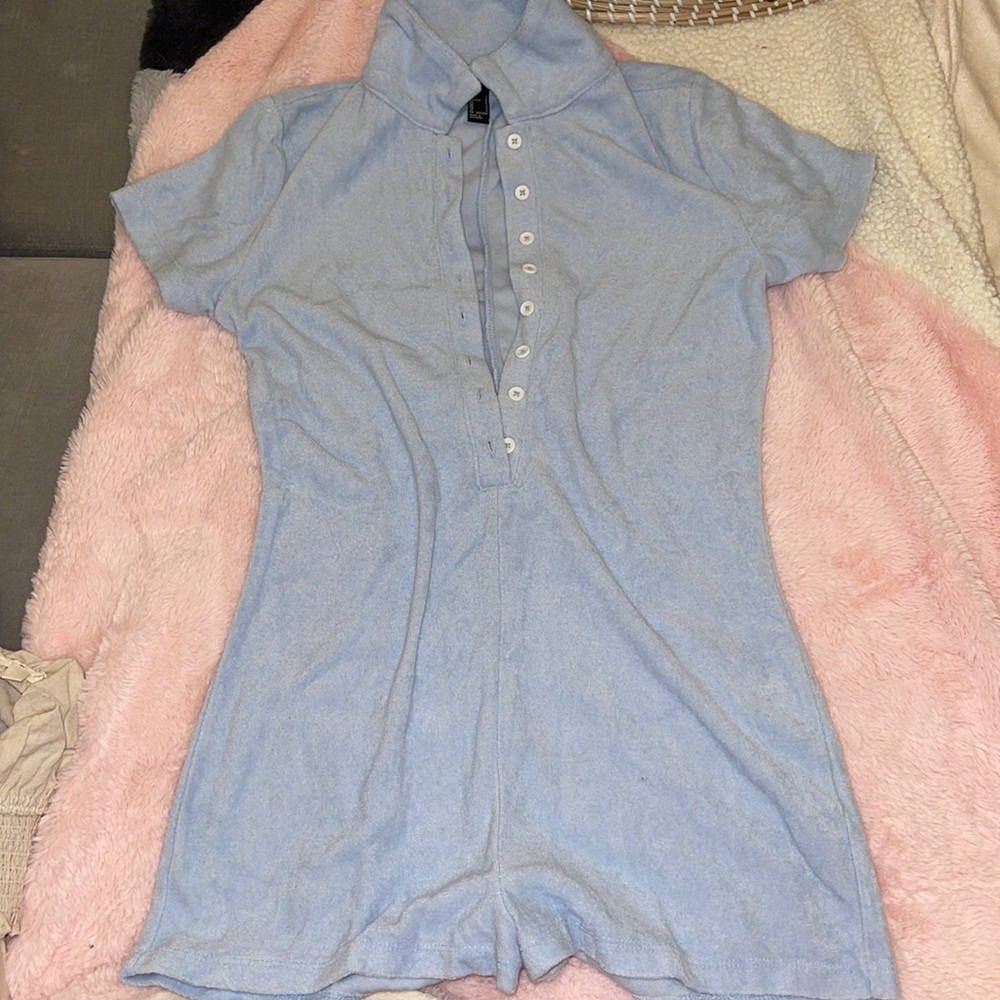 Blue terrycloth jumpsuit